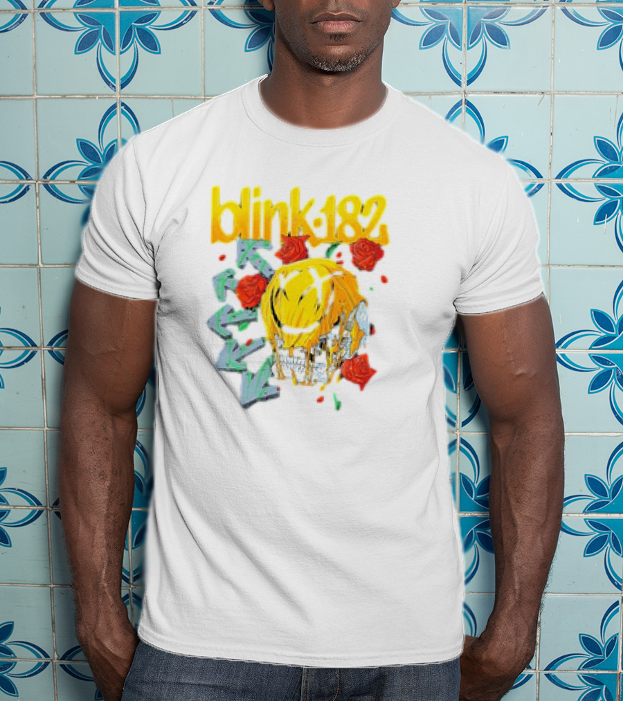 Blink 182 Skull Roses Dripping Yellow Paint T-Shirt