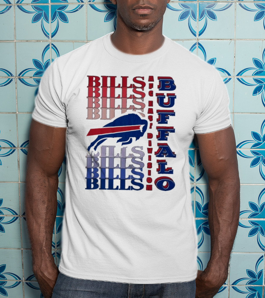 Buffalo Bills AFC East Division Bills Repeated Blue And Red Text T-Shirt