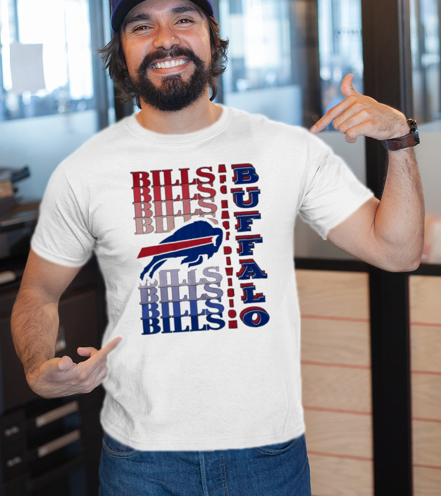 Buffalo Bills AFC East Division Bills Repeated Blue And Red Text T-Shirt