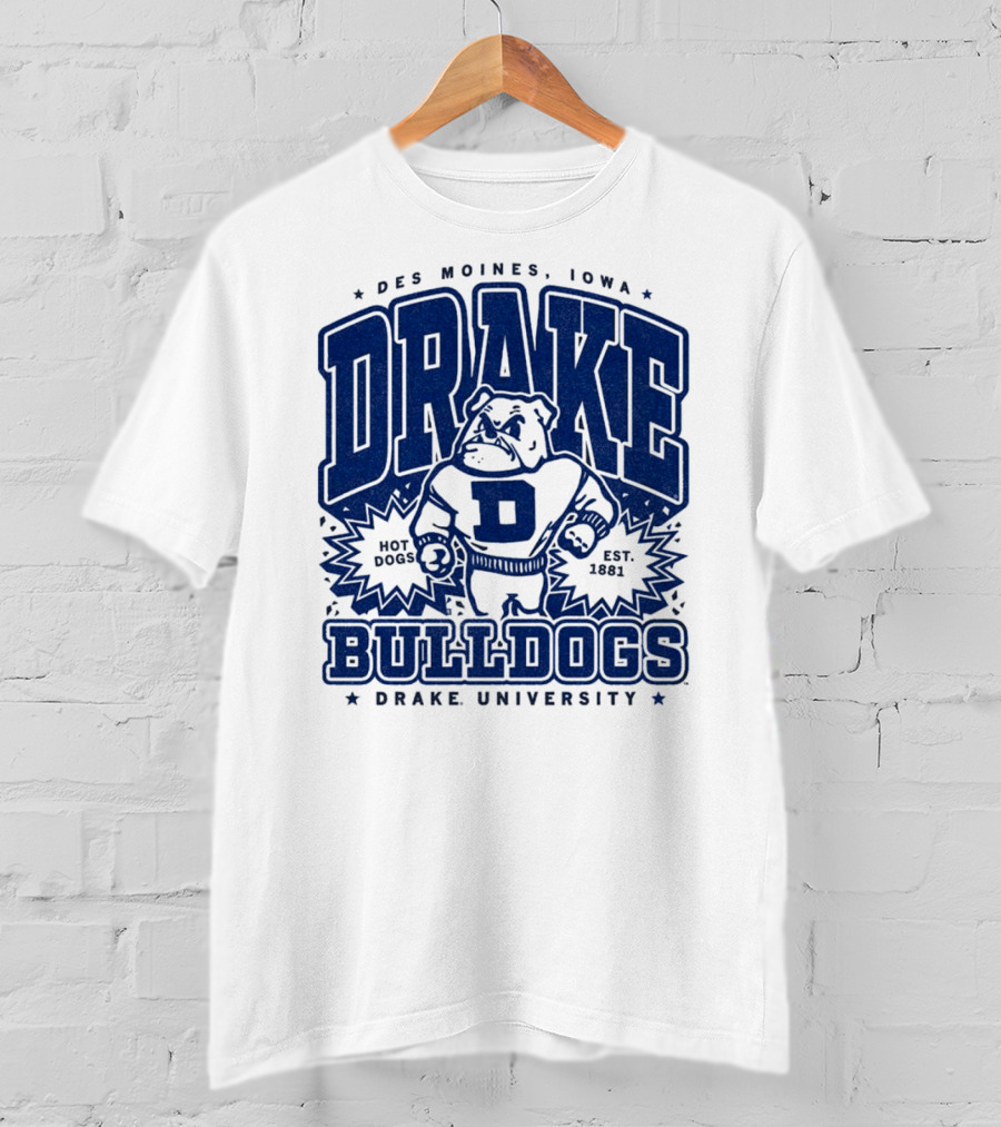 Des Moines Iowa Drake University Bulldogs Mascot Hot Dogs Est 1881 T-Shirt