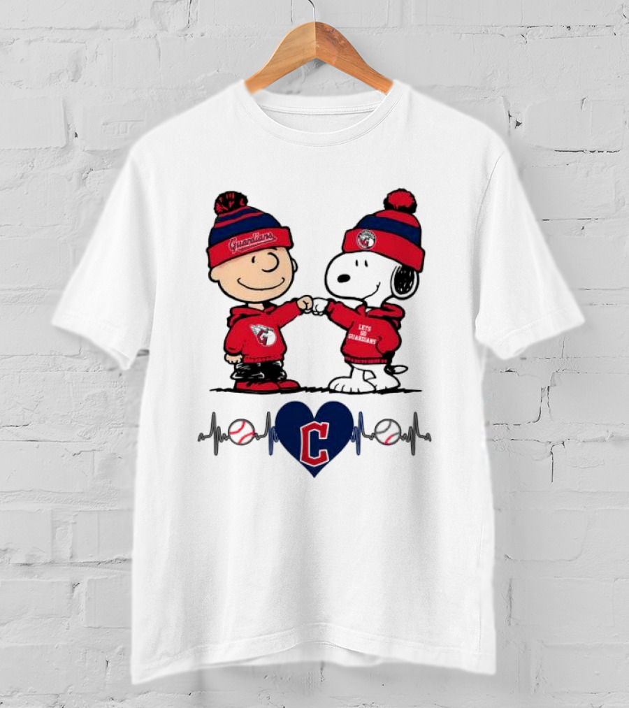 Charlie Brown Snoopy Cleveland Guardians Heartbeat Guardians Cap And T-Shirt