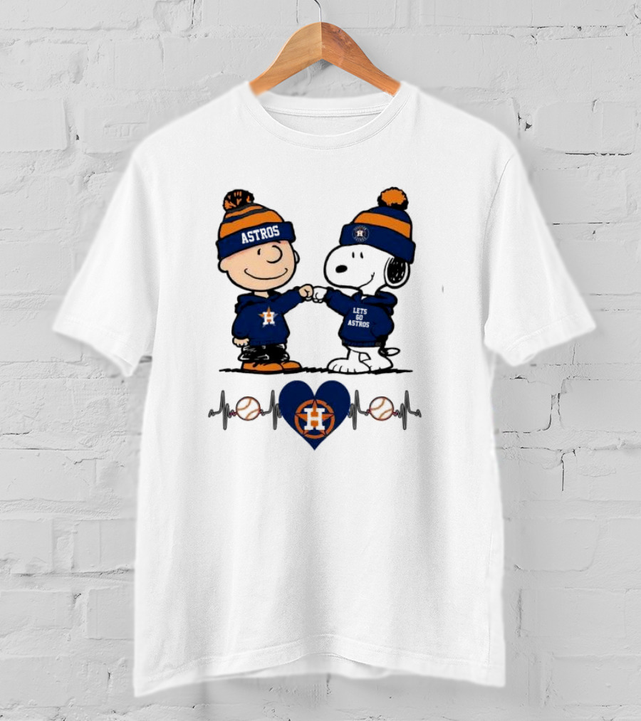 Charlie Brown Snoopy Astros Heartbeat Houston Peanuts Baseball T-Shirt
