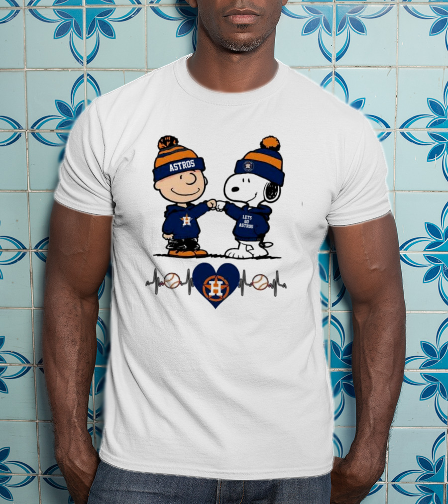 Charlie Brown Snoopy Astros Heartbeat Houston Peanuts Baseball T-Shirt