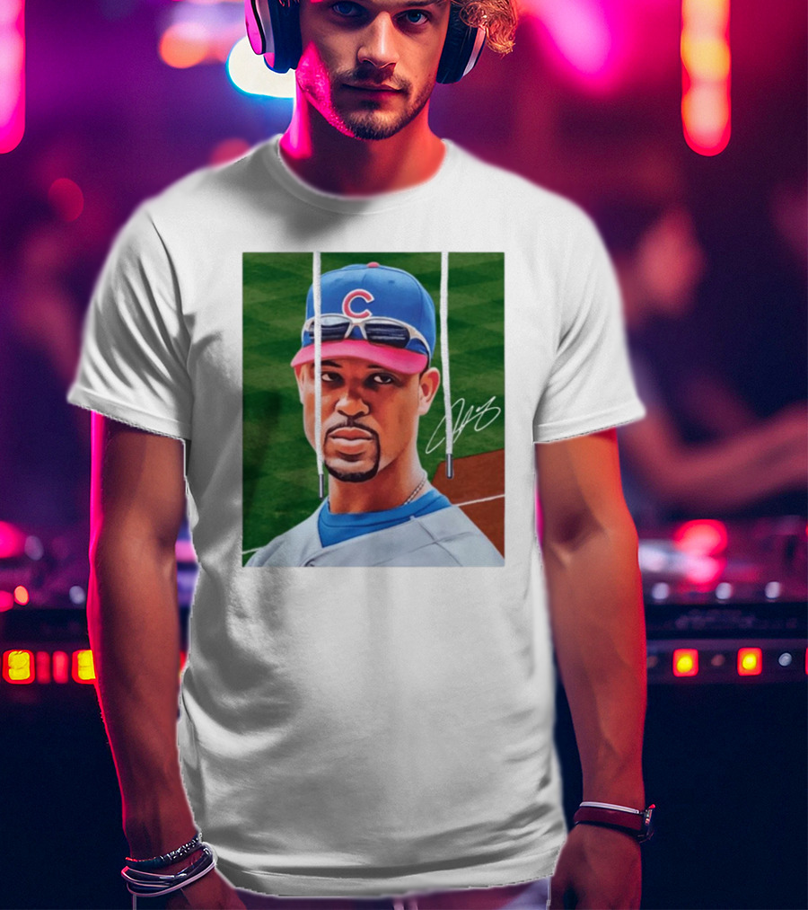 Chicago Cubs Derrek Lee Signature Portrait With Cap And Sunglasses T-Shirt