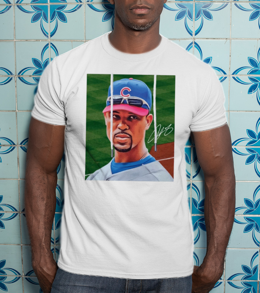 Chicago Cubs Derrek Lee Signature Portrait With Cap And Sunglasses T-Shirt