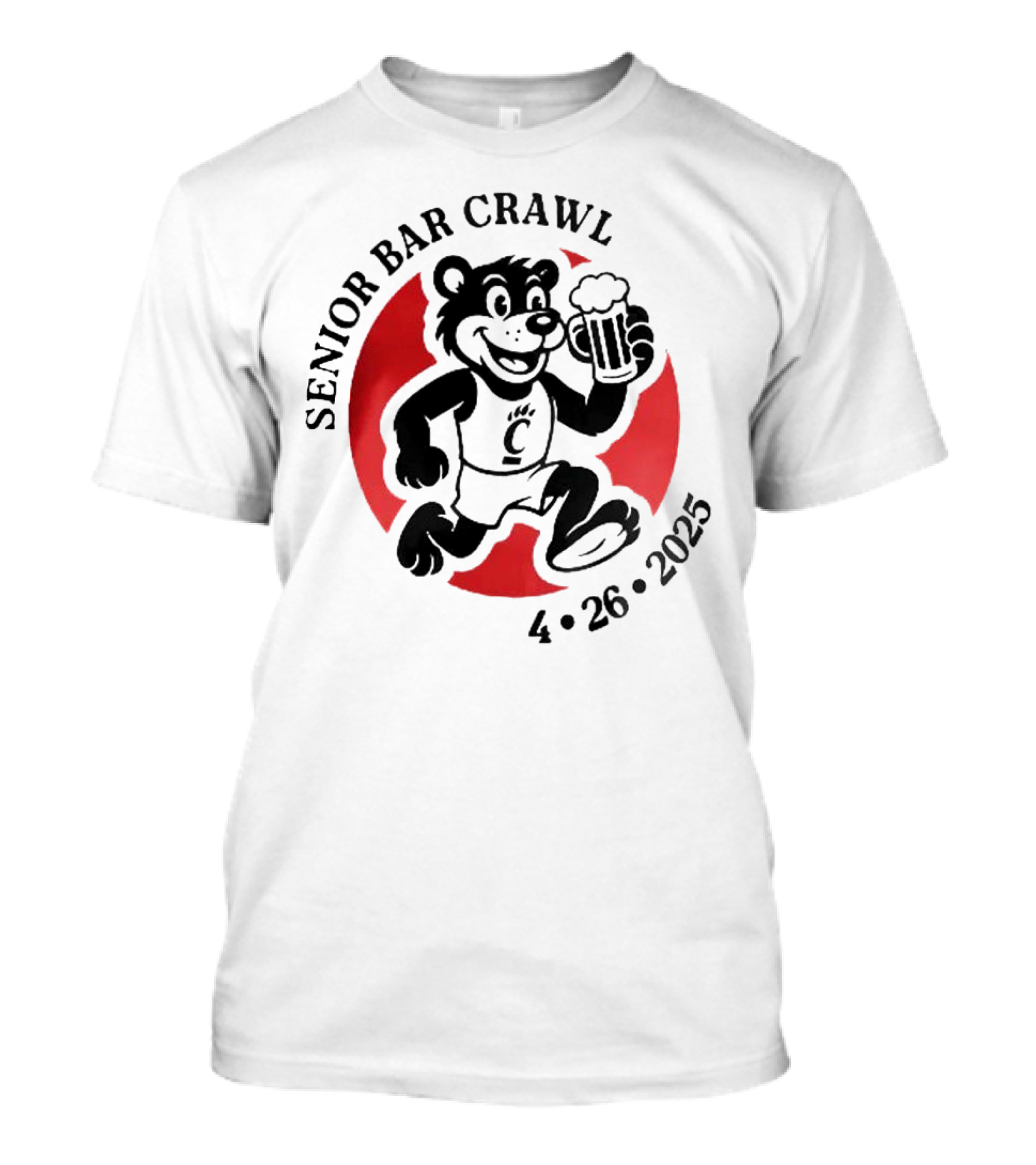 Cincinnati Senior Bar Crawl 4-26-2025 Bearcat Paw Red Circle T-Shirt
