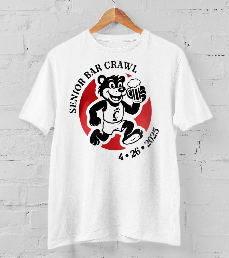 Cincinnati Senior Bar Crawl 4-26-2025 Bearcat Paw Red Circle T-Shirt