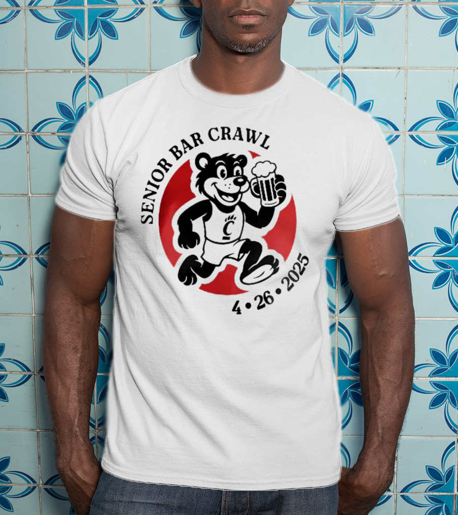 Cincinnati Senior Bar Crawl 4-26-2025 Bearcat Paw Red Circle T-Shirt