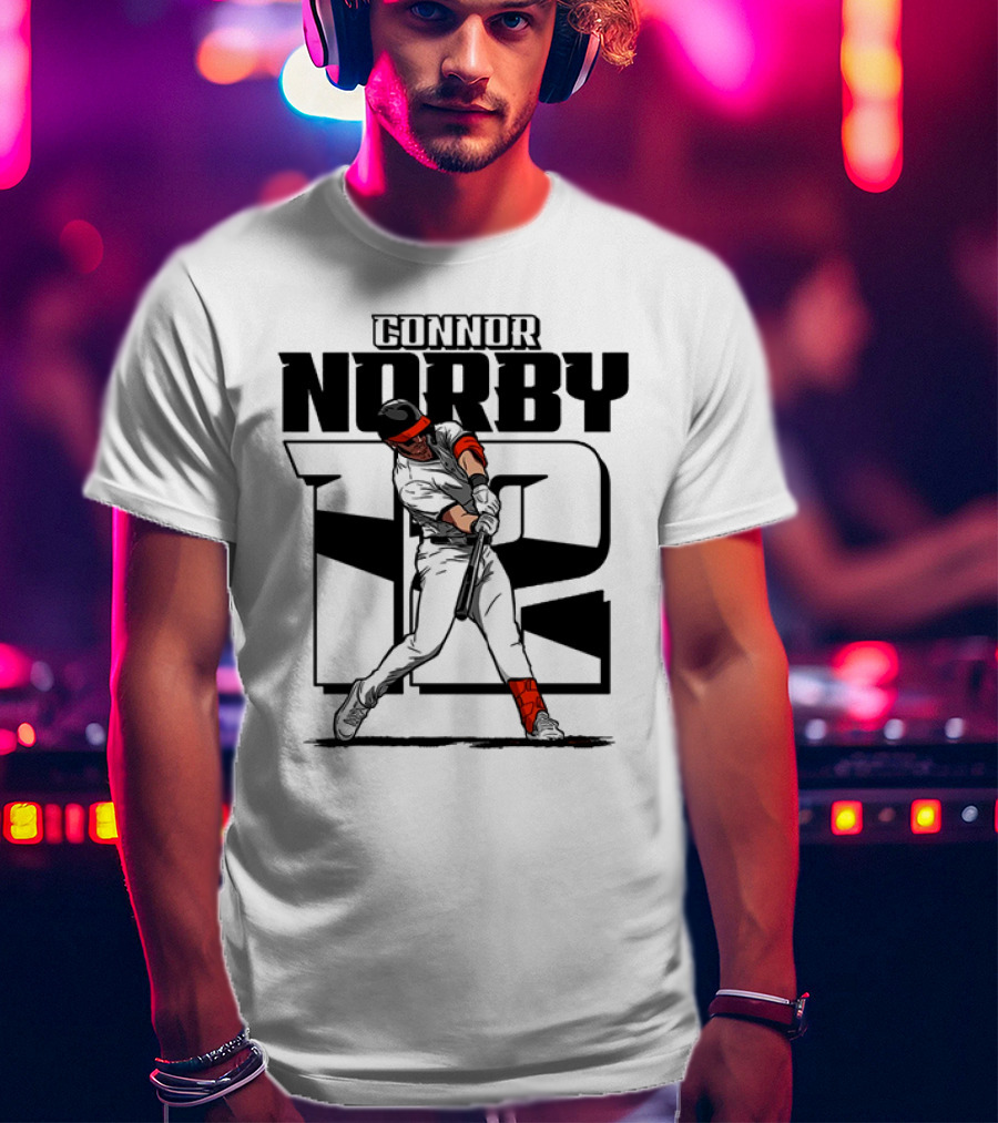 Solid Black Silhouette Baseball Connor Norby #12 Orioles Player T-Shirt