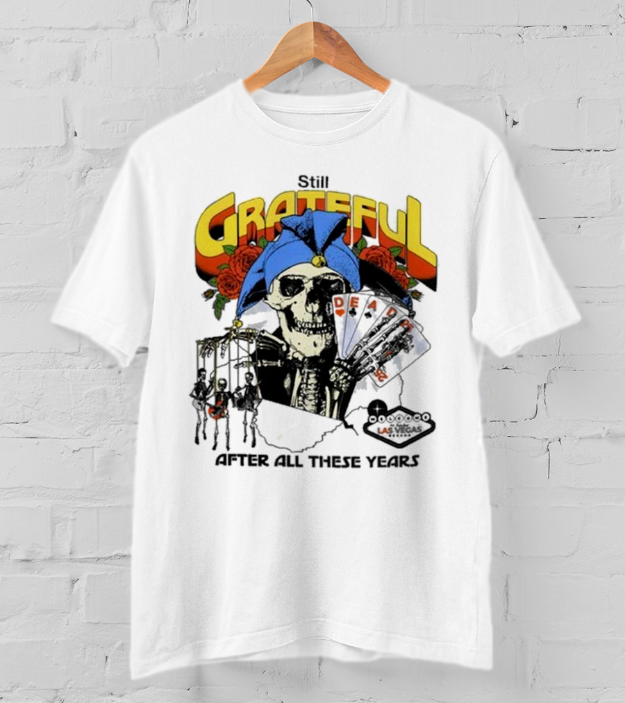 Dead And Company Grateful Skeleton With Blue Hat And Roses T-Shirt