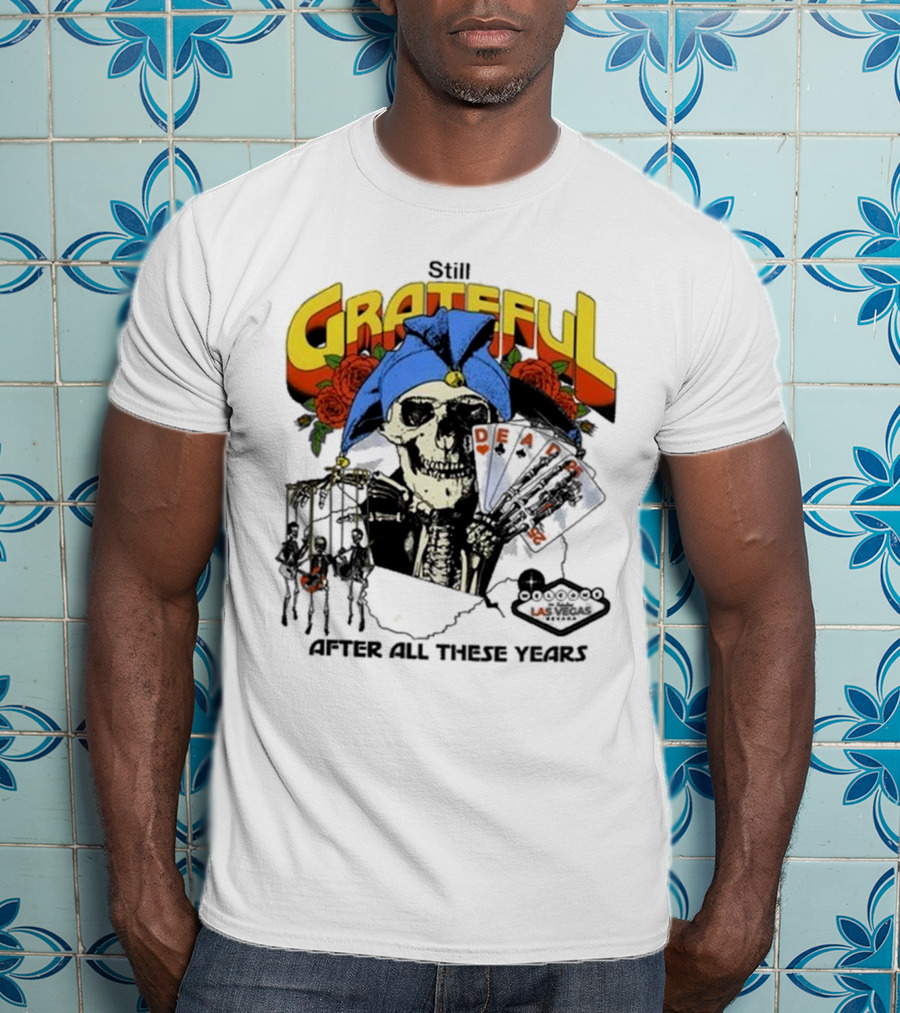 Dead And Company Grateful Skeleton With Blue Hat And Roses T-Shirt