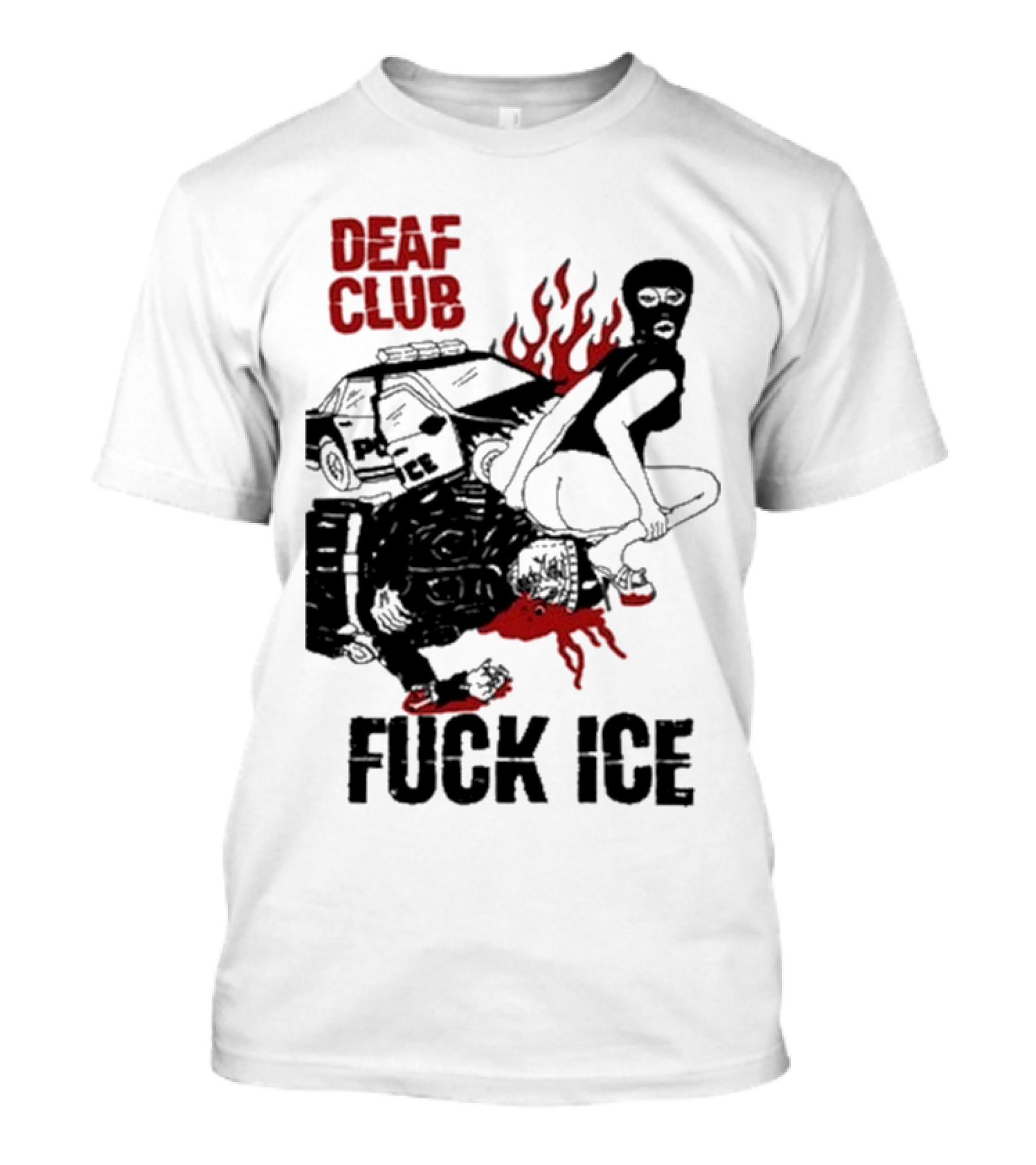 DEAF CLUB FUCK ICE Burning Antlers And Devil Imagery T-Shirt