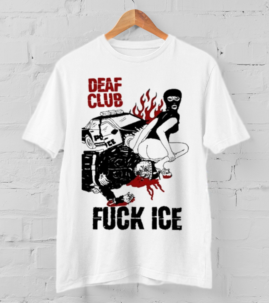 DEAF CLUB FUCK ICE Burning Antlers And Devil Imagery T-Shirt