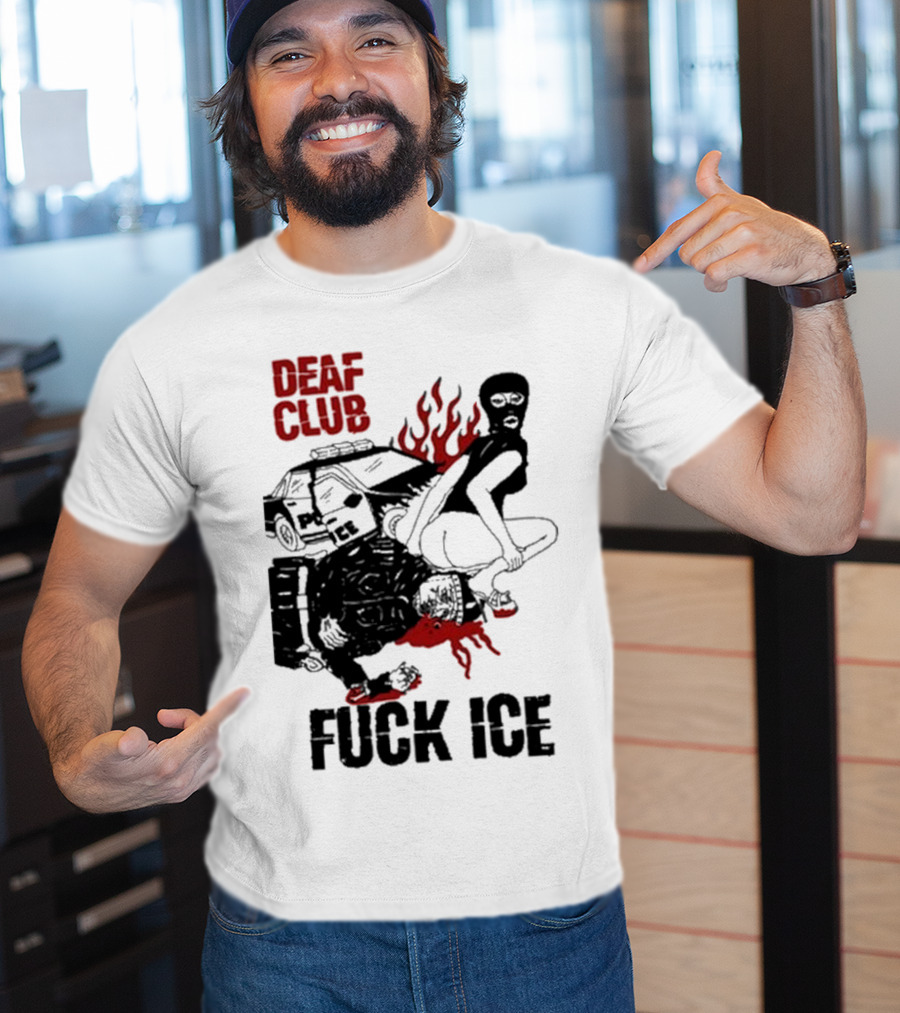 DEAF CLUB FUCK ICE Burning Antlers And Devil Imagery T-Shirt