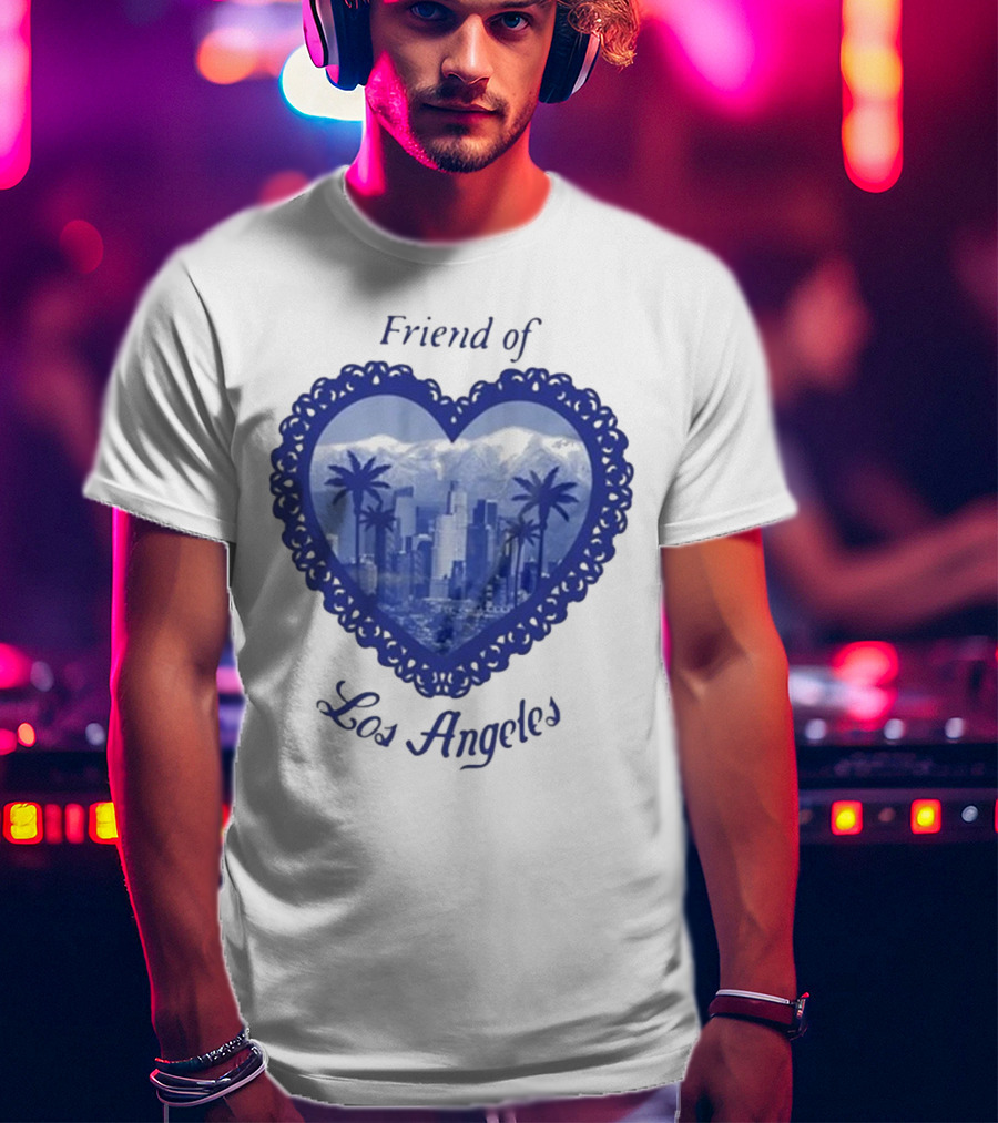 Friend Of Los Angeles Crooked Jon Lovett Heart Skyline Palms T-Shirt