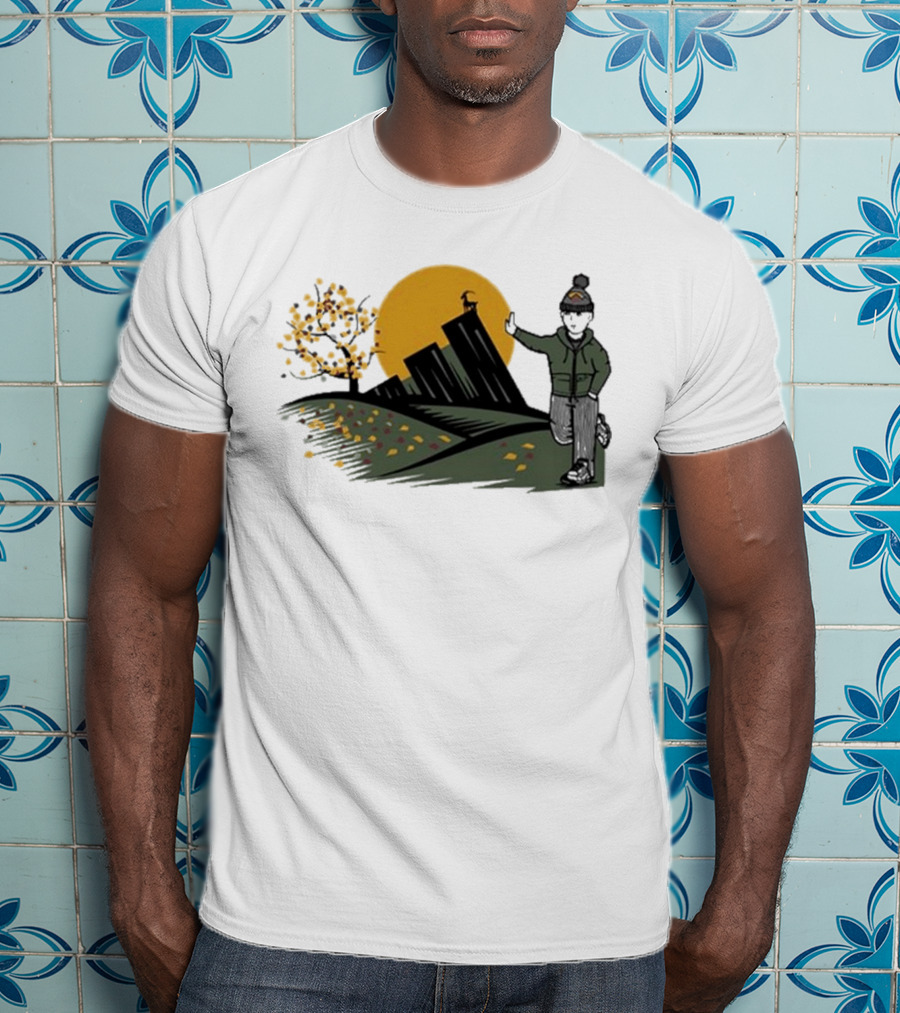 Daft Laddie Autumn Outdoors Skyline With Person Walking T-Shirt