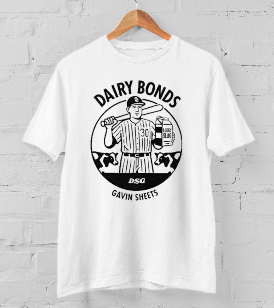 Dairy Bonds Gavin Sheets Baseball Cartoon With Bat And Milk Jug T-Shirt