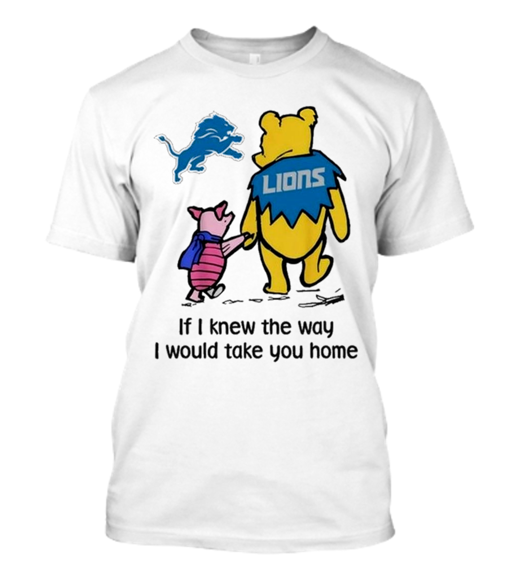 Detroit Lions Winnie The Pooh Piglet Walking Holding Hands T-Shirt