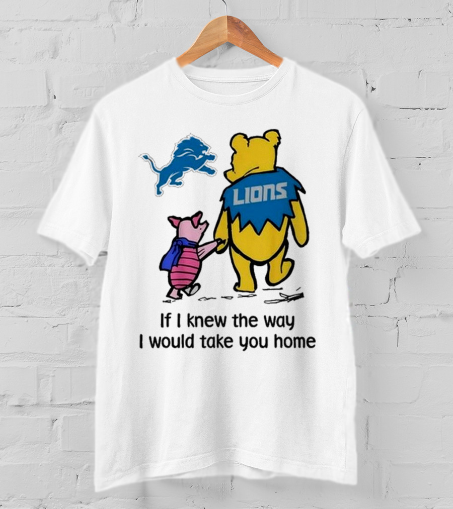 Detroit Lions Winnie The Pooh Piglet Walking Holding Hands T-Shirt