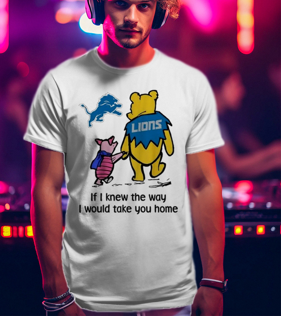 Detroit Lions Winnie The Pooh Piglet Walking Holding Hands T-Shirt