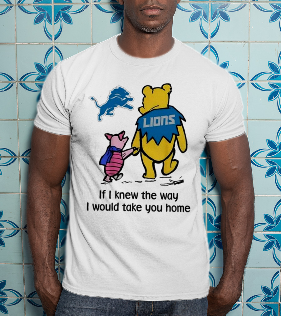 Detroit Lions Winnie The Pooh Piglet Walking Holding Hands T-Shirt