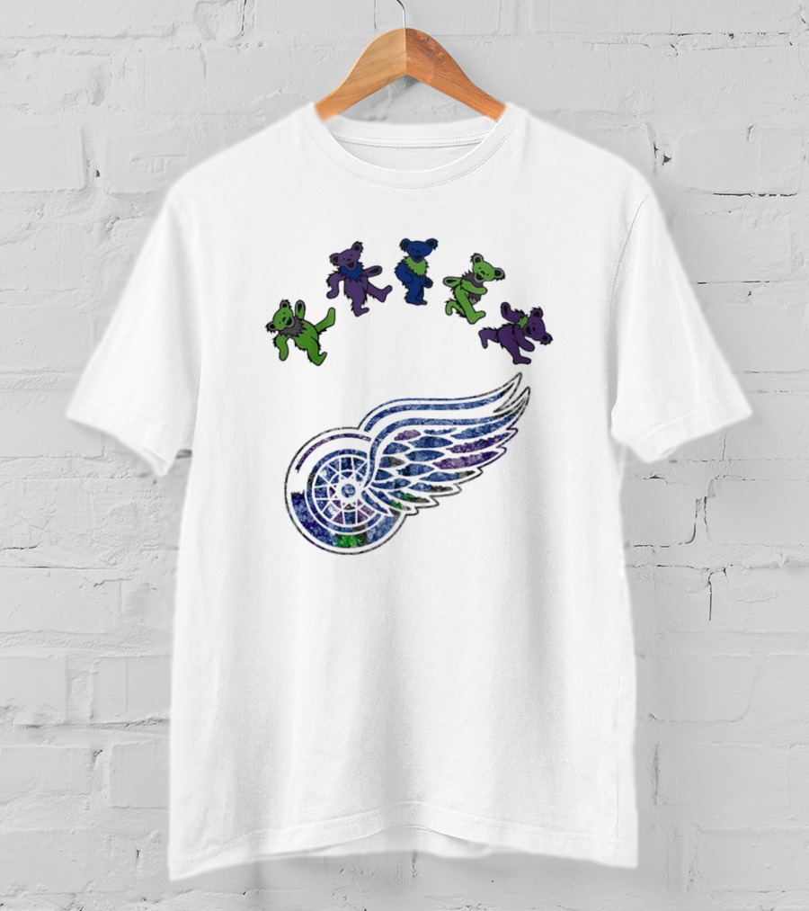 Detroit Red Wings NHL Grateful Dead Night 2025 Dancing Bears Winged Wheel T-Shirt