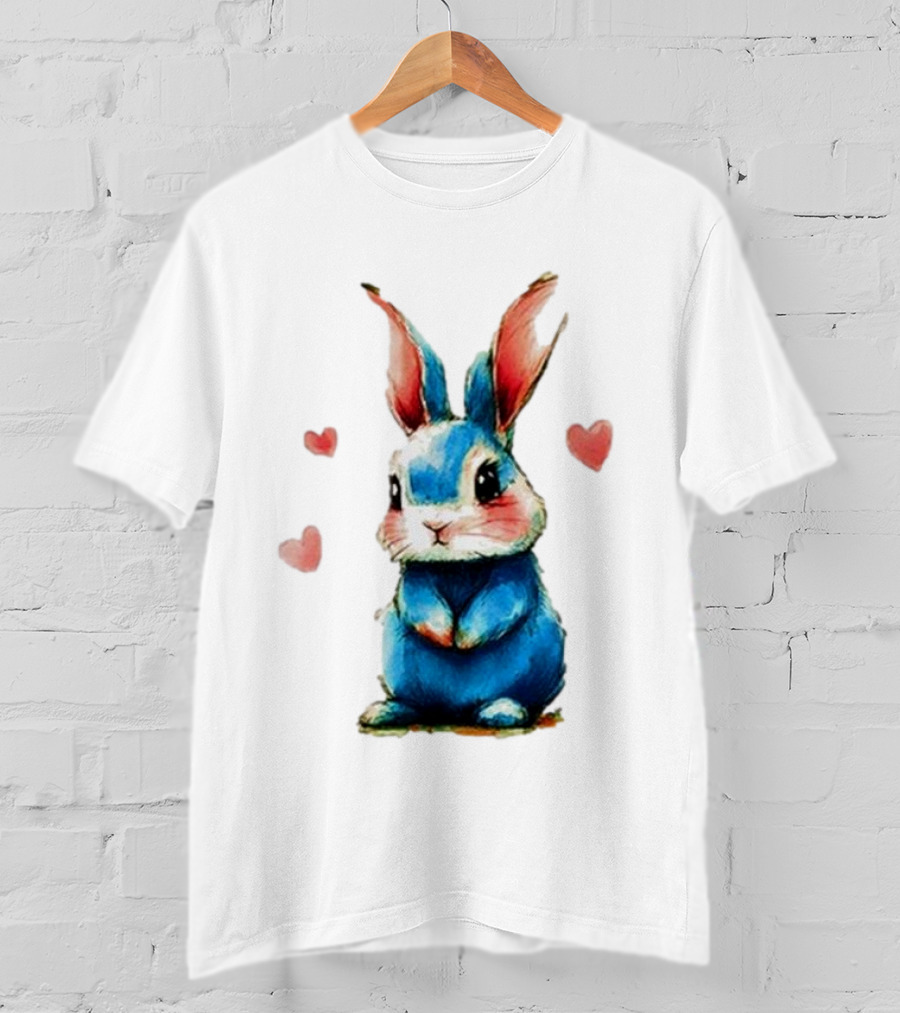 Everybody Knows That I’m Out Of Place Cute Blue Bunny With Hearts T-Shirt