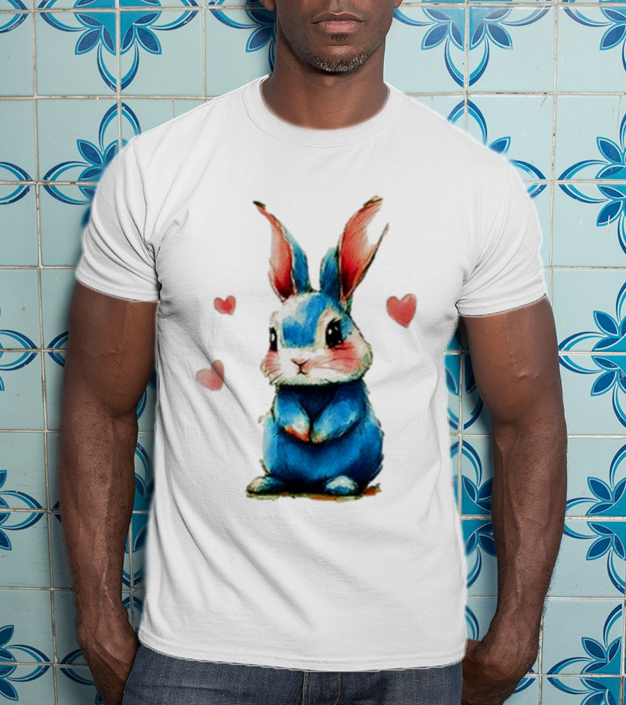 Everybody Knows That I’m Out Of Place Cute Blue Bunny With Hearts T-Shirt