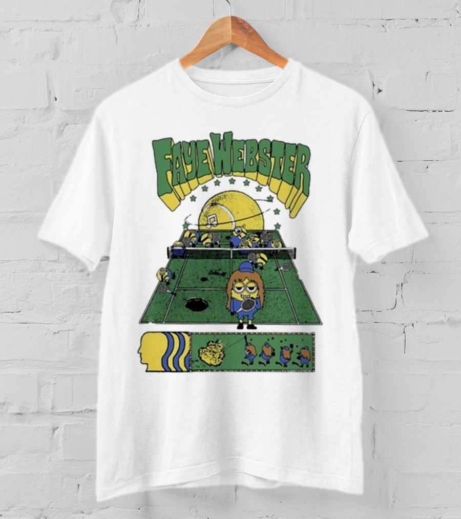 Faye Webster Brain Dead Tennis Court Scene With Yellow Characters And Sports Imagery T-Shirt