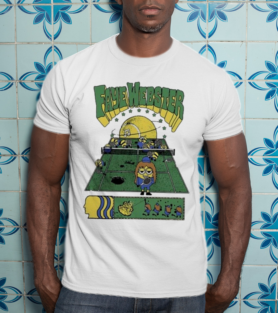 Faye Webster Brain Dead Tennis Court Scene With Yellow Characters And Sports Imagery T-Shirt