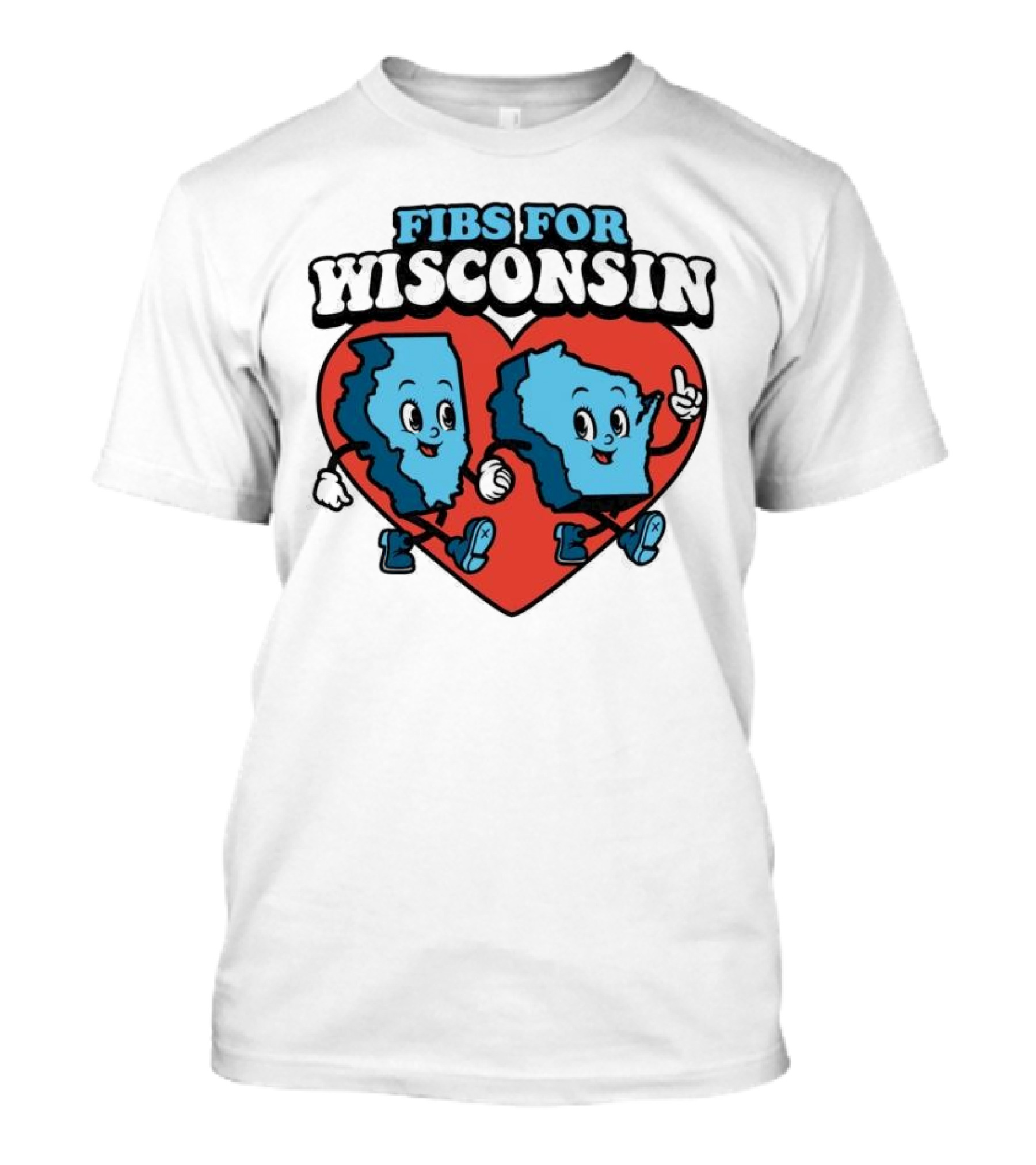 FIBS For Wisconsin Love Heart Walking Cartoon Maps T-Shirt