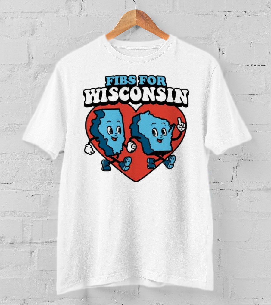 FIBS For Wisconsin Love Heart Walking Cartoon Maps T-Shirt