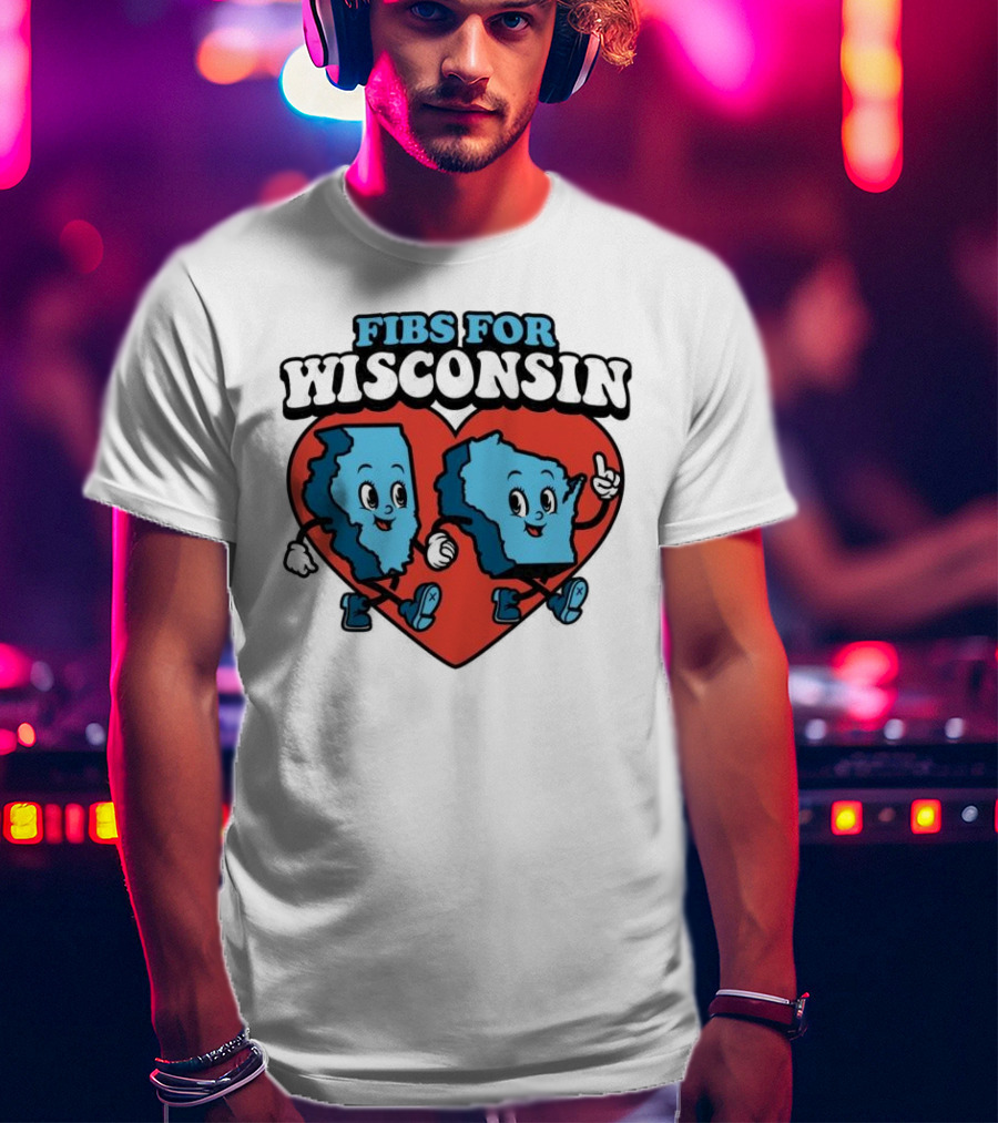 FIBS For Wisconsin Love Heart Walking Cartoon Maps T-Shirt