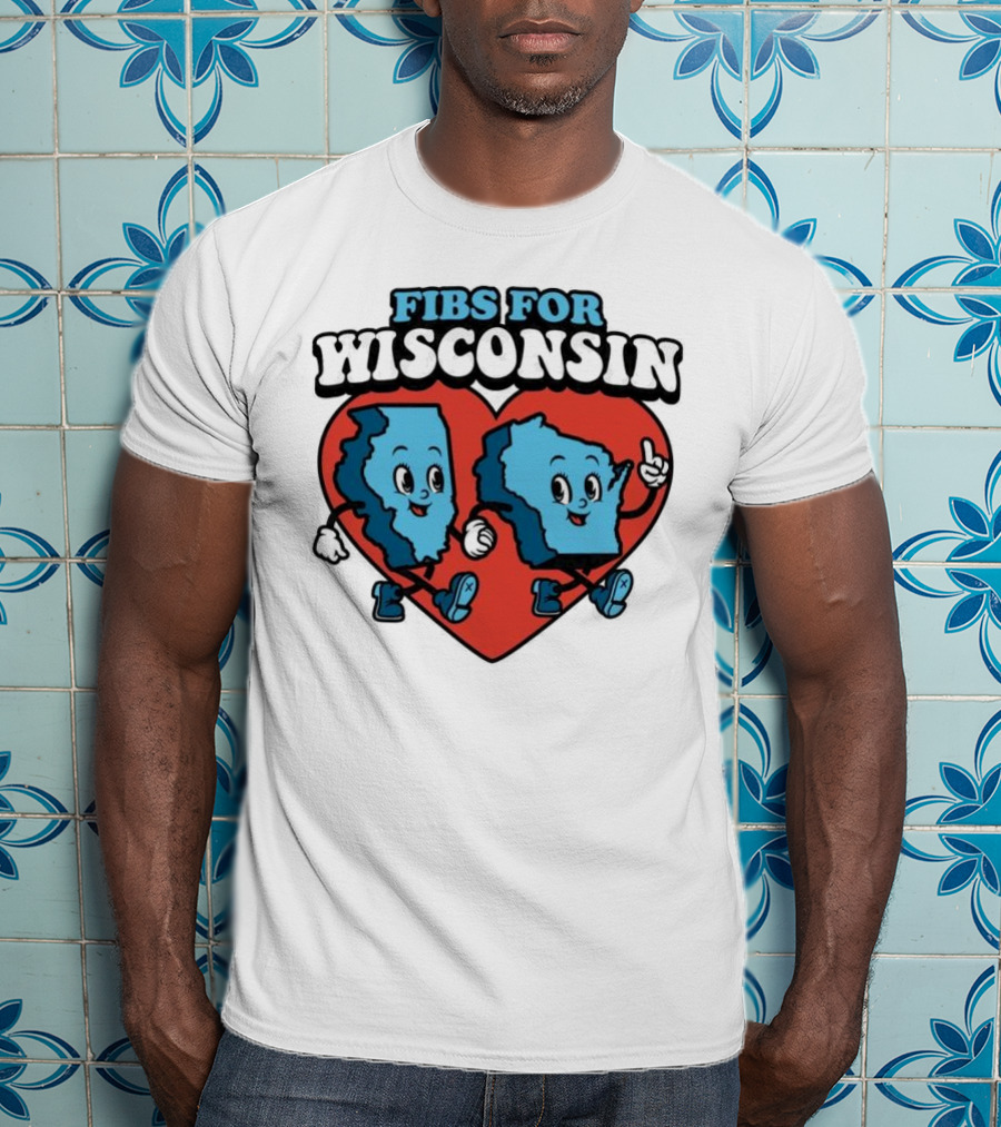 FIBS For Wisconsin Love Heart Walking Cartoon Maps T-Shirt
