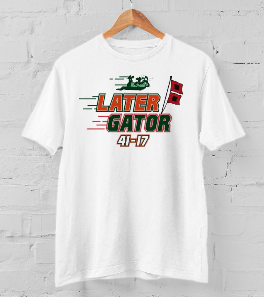Florida Gators Later Gator 41-17 Speedy Alligator And Racing Flag T-Shirt