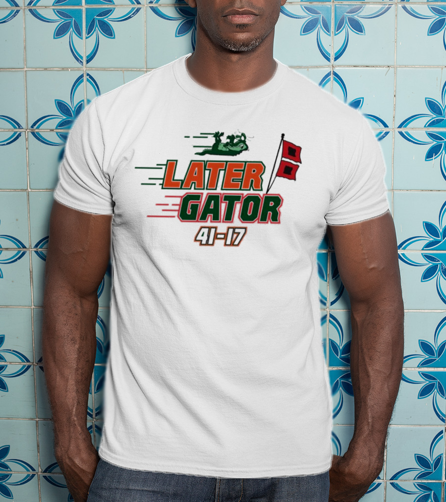 Florida Gators Later Gator 41-17 Speedy Alligator And Racing Flag T-Shirt