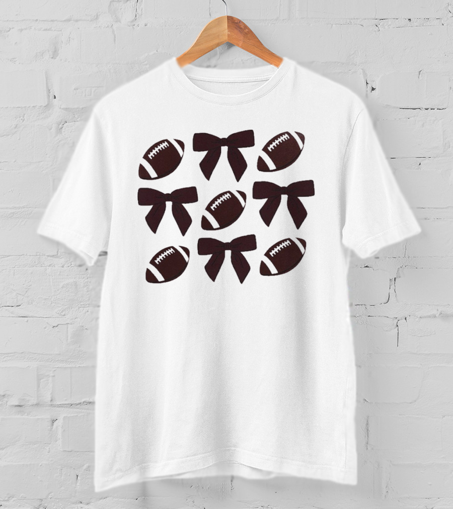 Footballs And Bows Pattern Sports Fashion T-Shirt