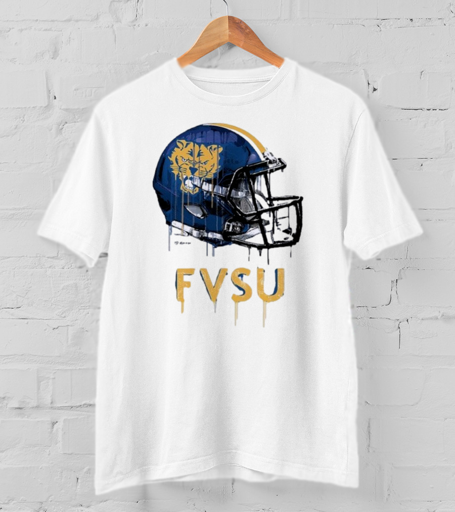 FVSU Wildcats Dripping Helmet Football T-Shirt