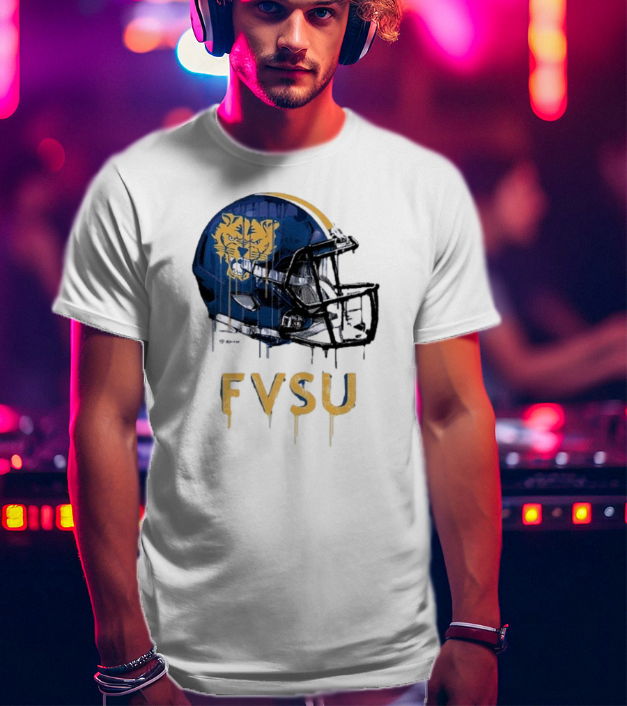FVSU Wildcats Dripping Helmet Football T-Shirt