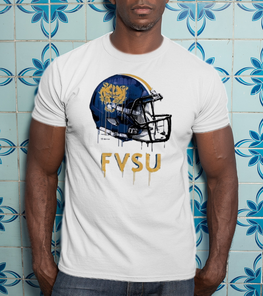 FVSU Wildcats Dripping Helmet Football T-Shirt