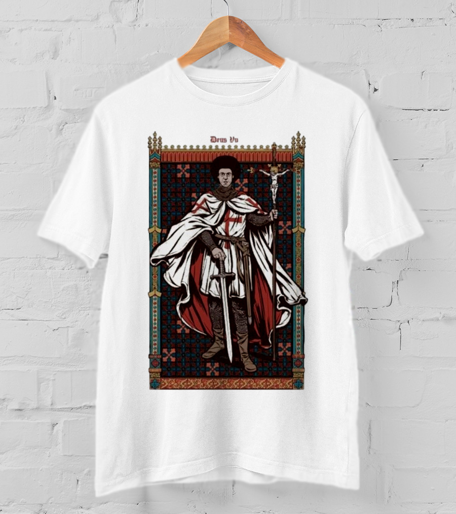 Fr Robinson Crusader Knight Medieval Tapestry Sporting Sword And Cross T-Shirt