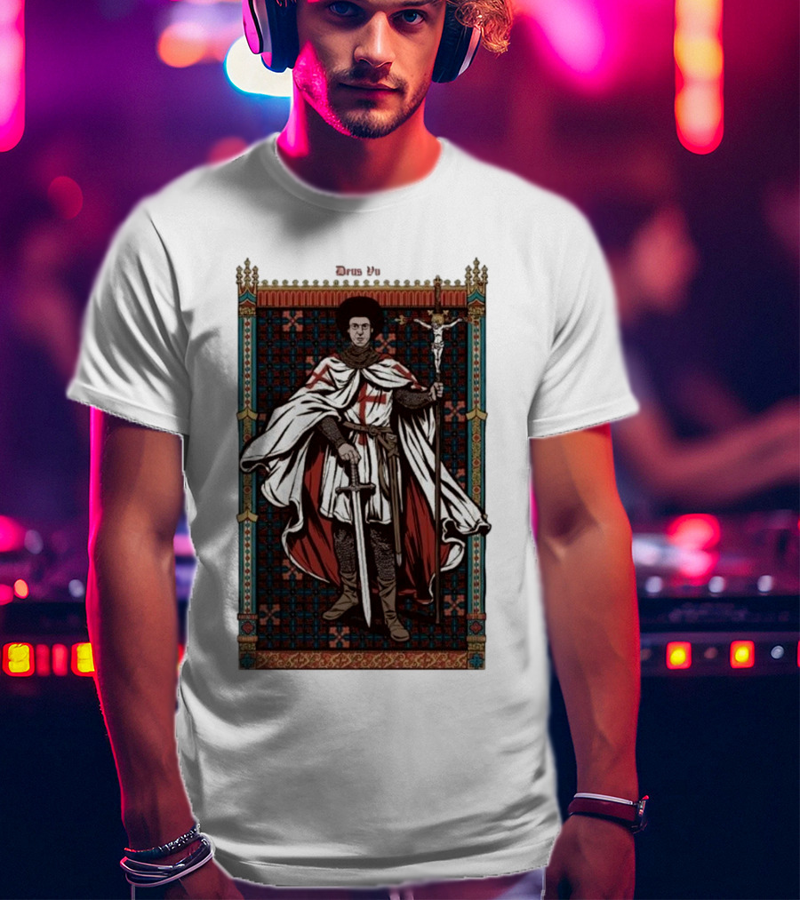 Fr Robinson Crusader Knight Medieval Tapestry Sporting Sword And Cross T-Shirt