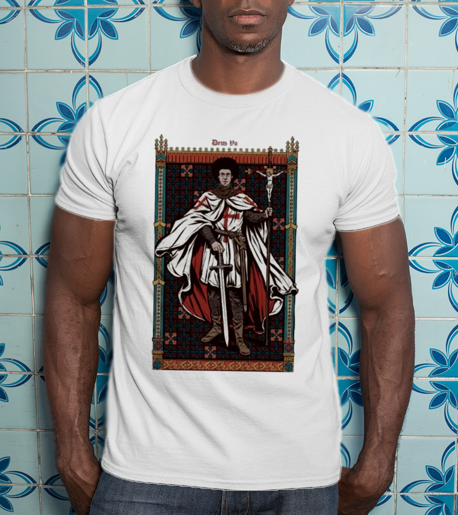 Fr Robinson Crusader Knight Medieval Tapestry Sporting Sword And Cross T-Shirt