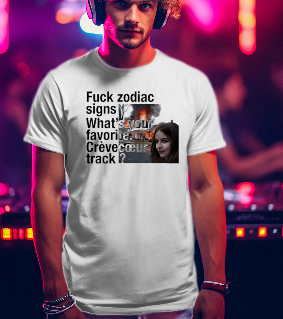 Crèvecoeur Track Favorite With Burning House Background And Girl Smirking T-Shirt