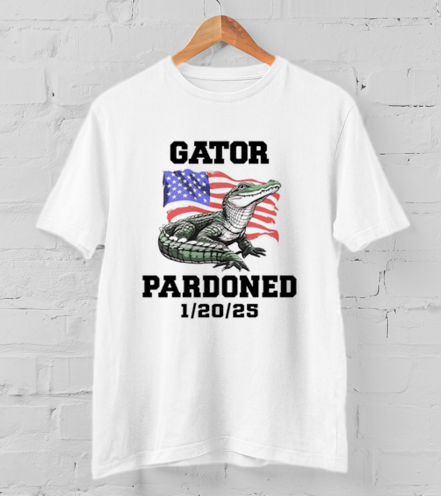 Gator Pardoned 1 20 25 USA Flag American Alligator T-Shirt