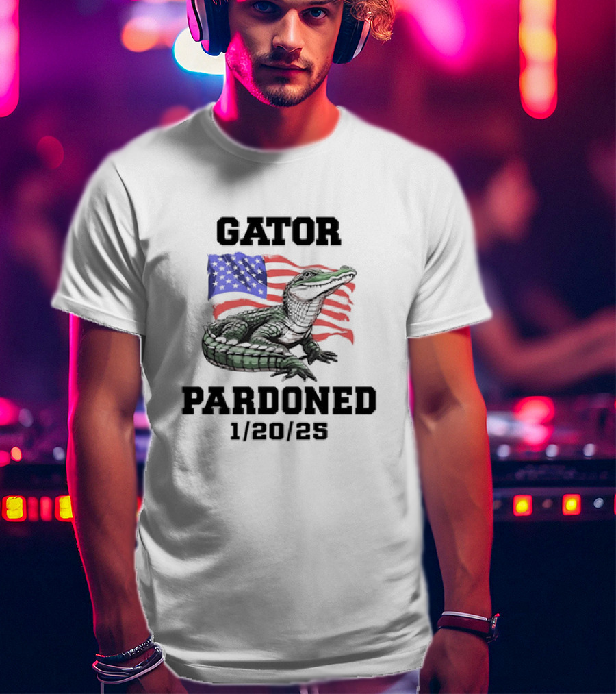 Gator Pardoned 1 20 25 USA Flag American Alligator T-Shirt