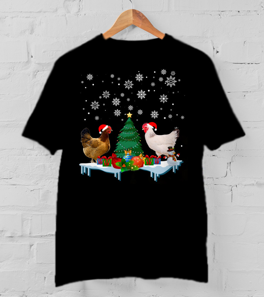 Chicken Merry Christmas Snowflake Festive Scene T-Shirt