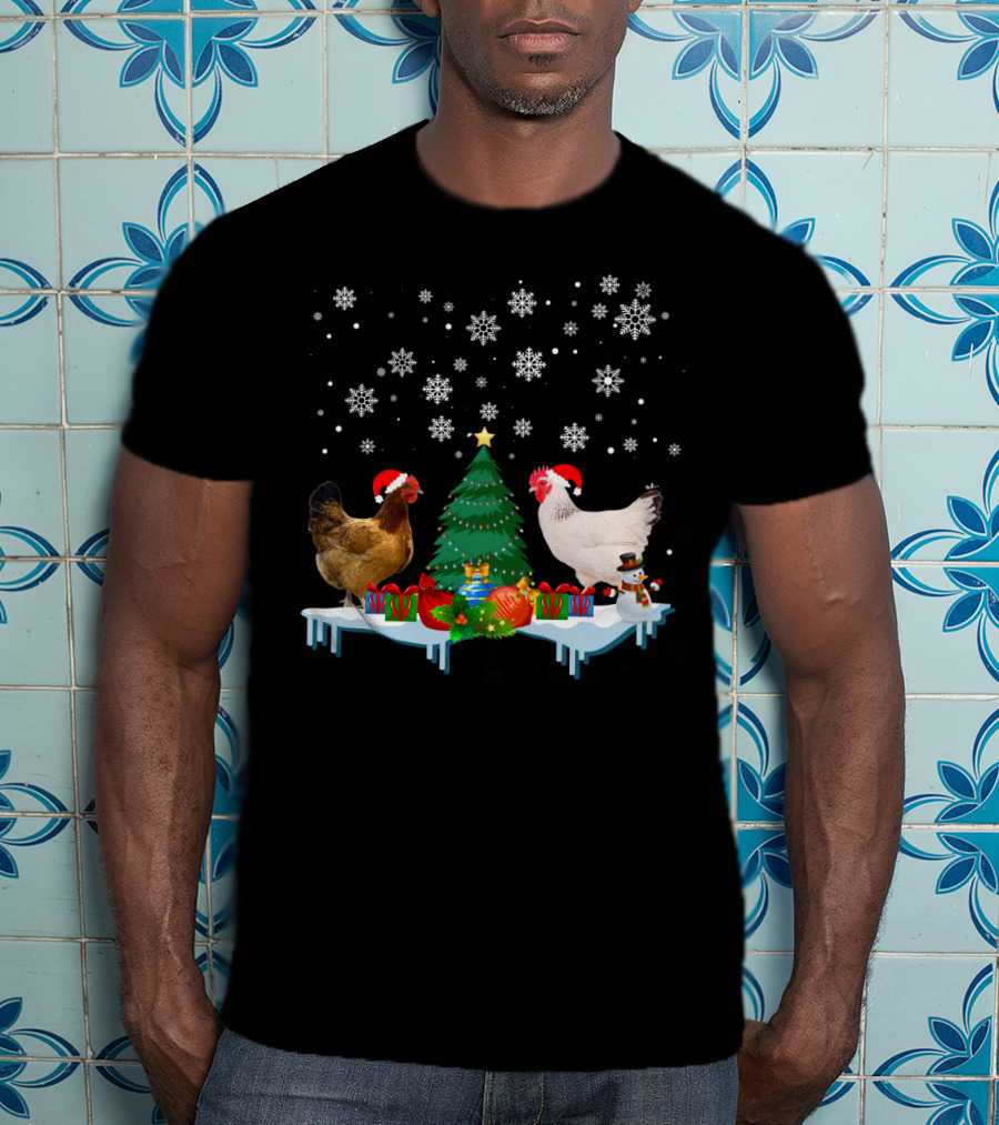 Chicken Merry Christmas Snowflake Festive Scene T-Shirt