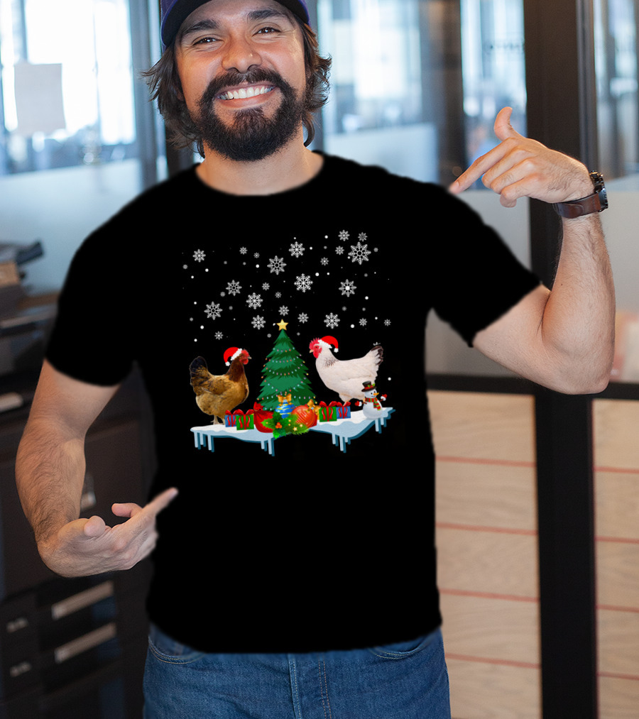 Chicken Merry Christmas Snowflake Festive Scene T-Shirt