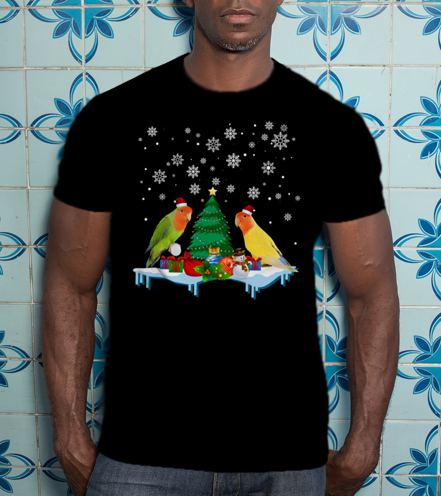 Lovebird Merry Christmas Snowflakes Tree Santa Hats T-Shirt